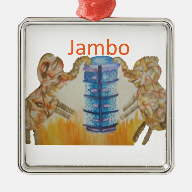 Jambo Jumbo African Kids Elephants Art Print Metal Tree Decoration (Front)