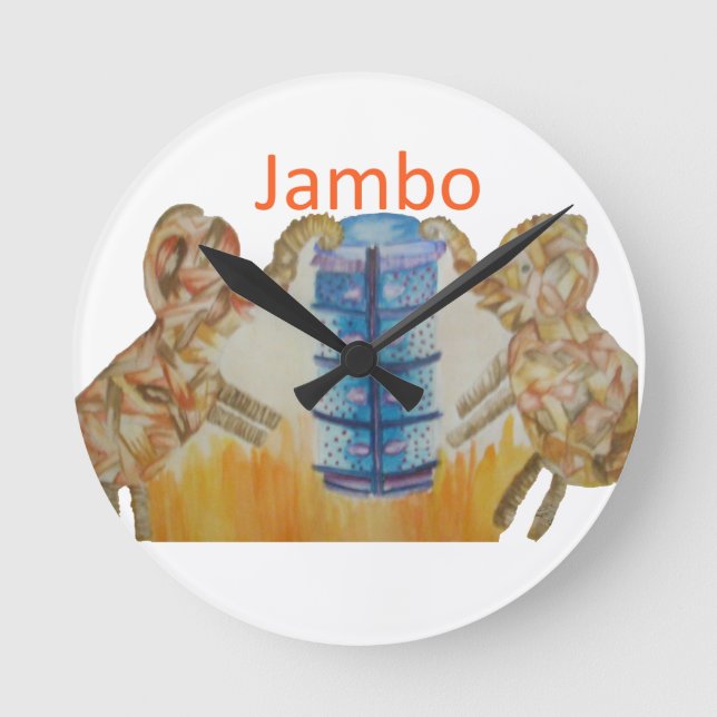 Jambo Jumbo African Kids Elephants Art Print Round Clock (Front)