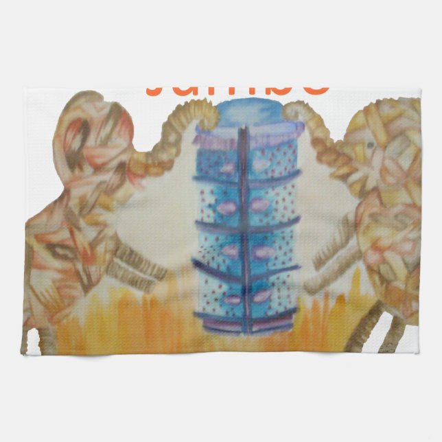 Jambo Jumbo African Kids Elephants Art Print Tea Towel (Horizontal)