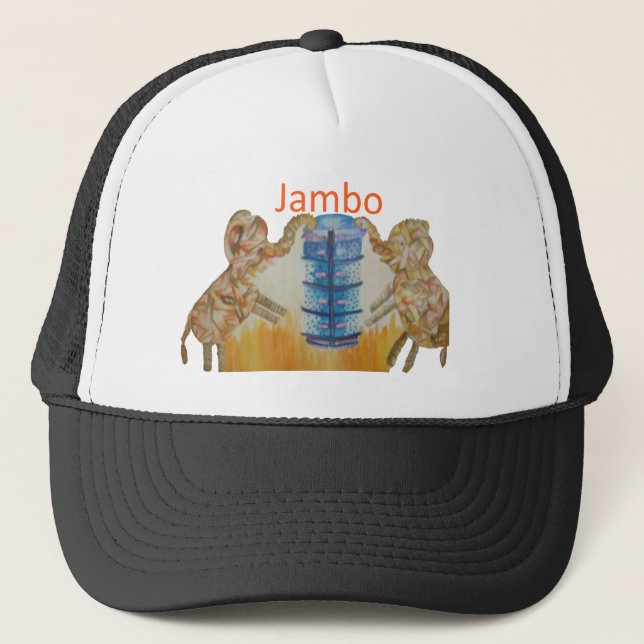 Jambo Jumbo African Kids Elephants Art Print Trucker Hat (Front)