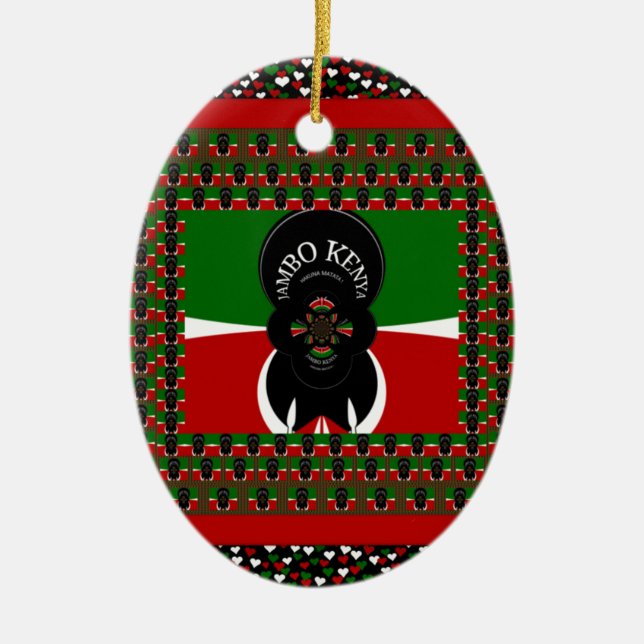 Jambo Kenya Art Print Ceramic Tree Decoration (Front)
