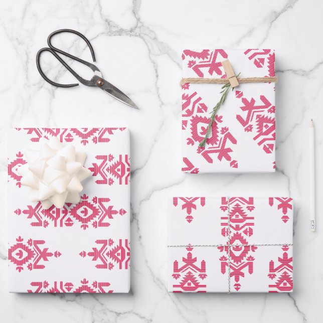 Jamdani Print Folk Pattern Wrapping Paper Sheet (Front)