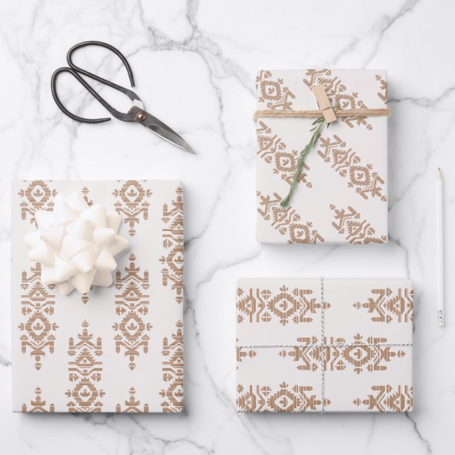 Jamdani Print Folk Pattern Wrapping Paper Sheet (Front)