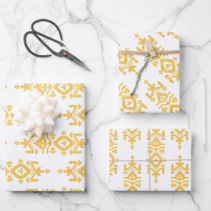 Jamdani Print Folk Pattern Wrapping Paper Sheet