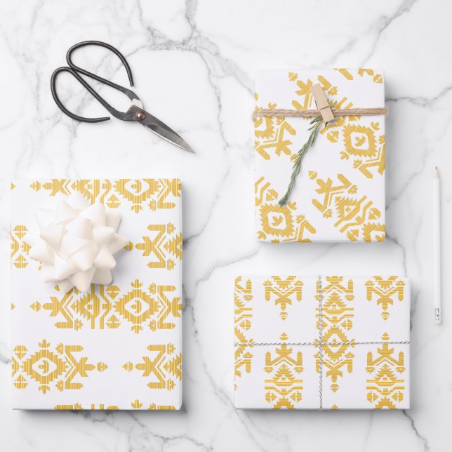 Jamdani Print Folk Pattern Wrapping Paper Sheet (Front)