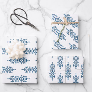 Jamdani Print Folk Pattern Wrapping Paper Sheet