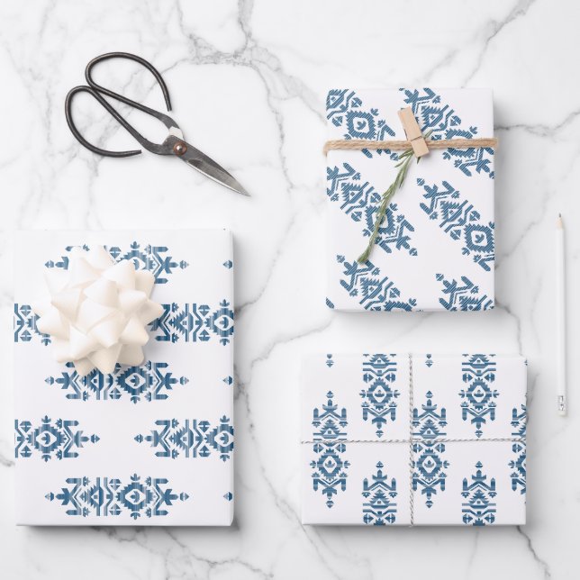 Jamdani Print Folk Pattern Wrapping Paper Sheet (Front)