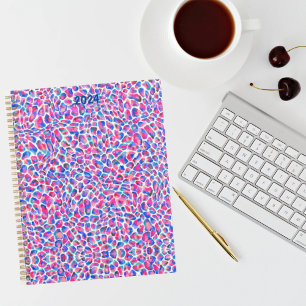 Jameela Cheetah Leopard Animal Print, Pink & Blue Planner