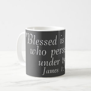 James 1:12 Bible Quote Print Grey Coffee Mug