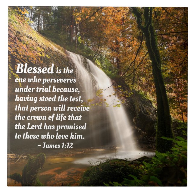James 1:12 Blessed is the one who perseveres Bible Tile (Front)