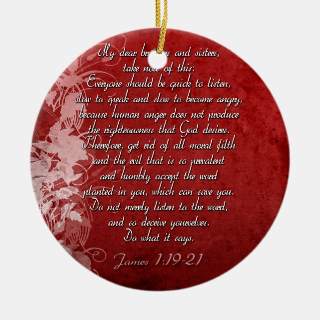 James 1:19 Scripture Gift Ceramic Tree Decoration (Front)