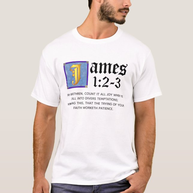 James 1 2 1 3 Golden Illuminated Scripture Quote T-Shirt (Front)