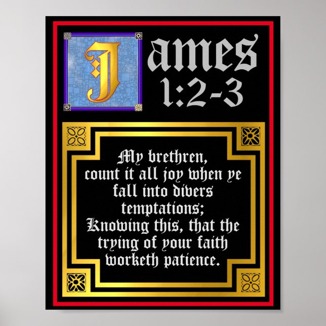 James 1:2 1:3 Illuminated New Testament Quote Poster (Front)