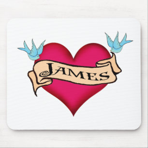 James - Custom Heart Tattoo T-shirts & Gifts Mouse Mat