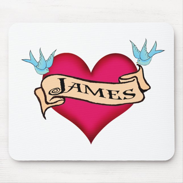 James - Custom Heart Tattoo T-shirts & Gifts Mouse Mat (Front)