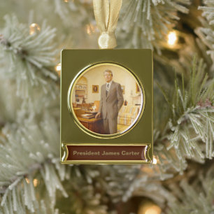 James Earl Carter Painted US President Portrait  Gold Plated Banner Ornament