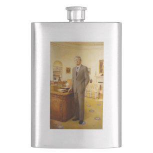 James Earl Carter Painted US President Portrait Hip Flask