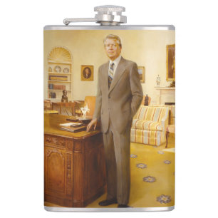 James Earl Carter Painted US President Portrait  Hip Flask