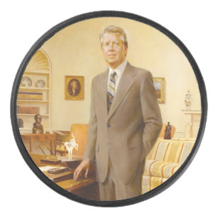 James Earl Carter Painted US President Portrait Hockey Puck