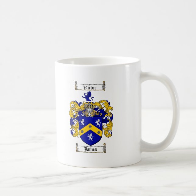 JAMES FAMILY CREST -  JAMES COAT OF ARMS COFFEE MUG (Right)