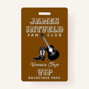 James Intveld Fan Club VIP Backstage Pass Badge ID Badge