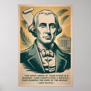 James Madison Fourth President Illustration Retro Poster
