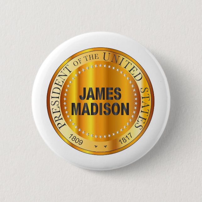 James Madison Gold Metal Stamp 6 Cm Round Badge (Front)
