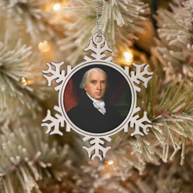 James Madison the 4th President: Colonial America Snowflake Pewter Christmas Ornament (Tree)