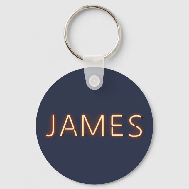 James Name in Glowing Neon Lights Key Ring (Front)