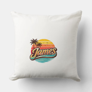 James Retro Sunset Tropical Name Design Cushion