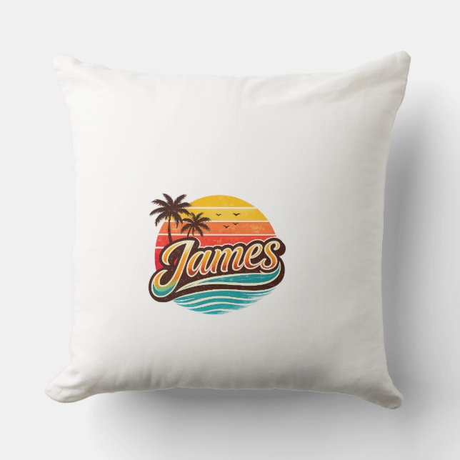 James Retro Sunset Tropical Name Design Cushion (Front)