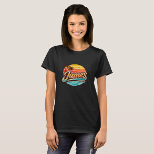 James Retro Sunset Tropical Name Design T-Shirt