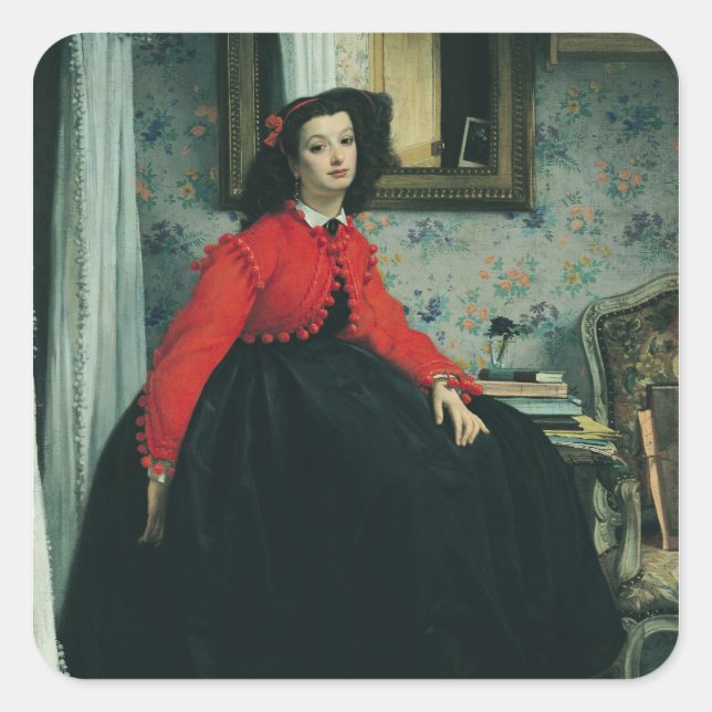 James Tissot | Portrait of Mlle. L.L.  1864 Square Sticker (Front)