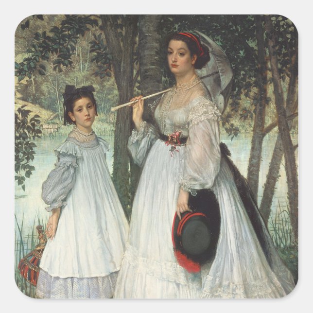 James Tissot | The Two Sisters: Portrait, 1863 Square Sticker (Front)