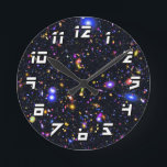 James Webb Space Telescope Simulation - Pop Art Round Clock<br><div class="desc">An enhanced pop art simulation of James Webb Space Telescope's field of view shows billions of galaxies with unprecedented clarity.</div>