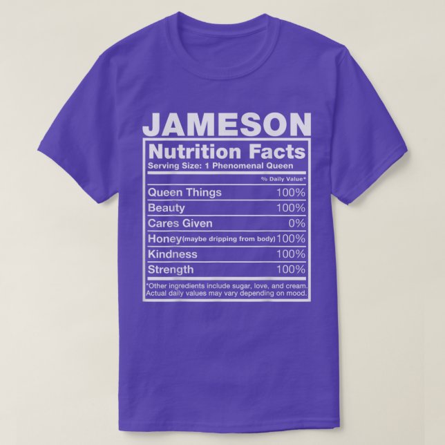Jameson Nutrition FactsJameson Name Birthday  T-Shirt (Design Front)