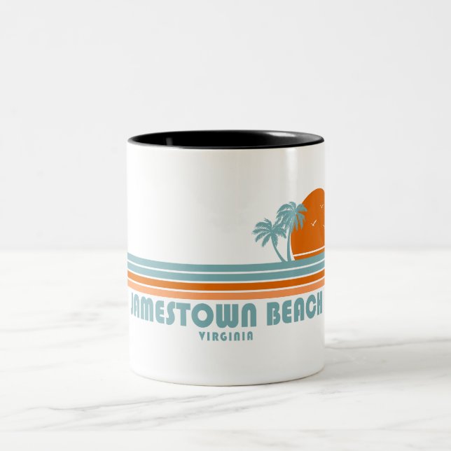 Jamestown Beach Virginia Sun Palm Trees Two-Tone Coffee Mug (Center)