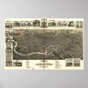 Jamestown New York 1882 Antique Panoramic Map Poster