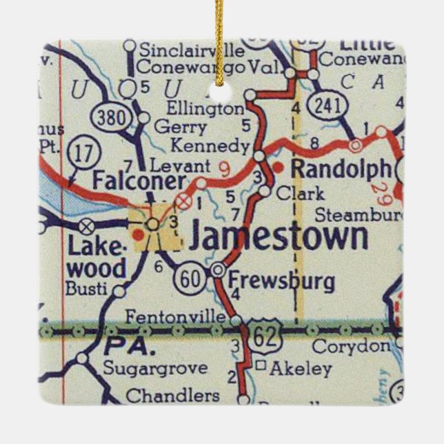 Jamestown NY Vintage Map Ceramic Ornament (Back)