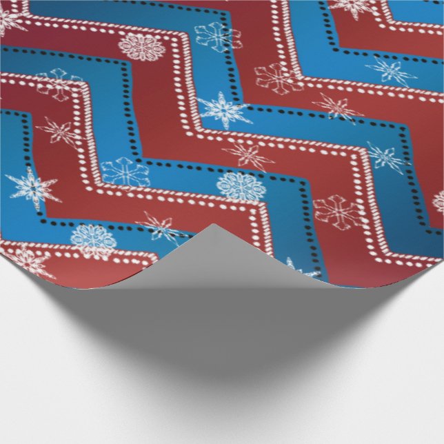 Jamestown Xmas-Red+Blue ZigZag+White Snowflakes v2 Wrapping Paper (Corner)
