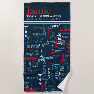 Jamie personalised name meaning red blue white beach towel