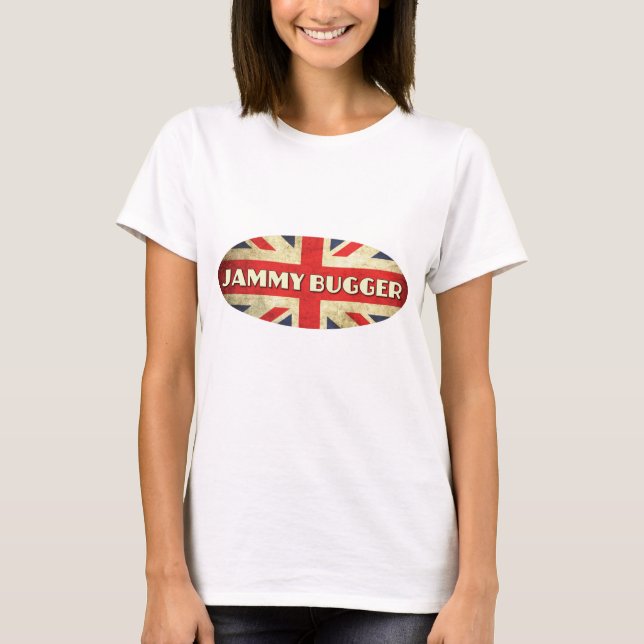 Jammy Bugger on Union Jack Flag T-Shirt (Front)