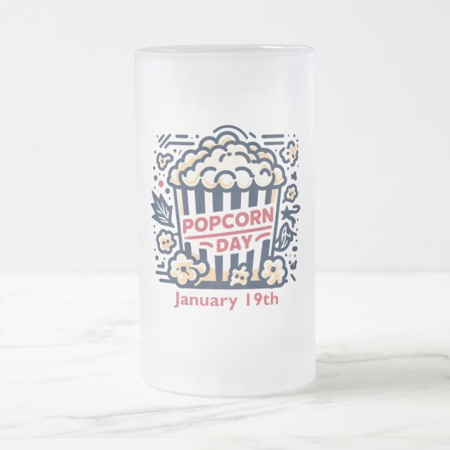 Jan 19th - Popcorn Day Frosted Glass Beer Mug (Center)