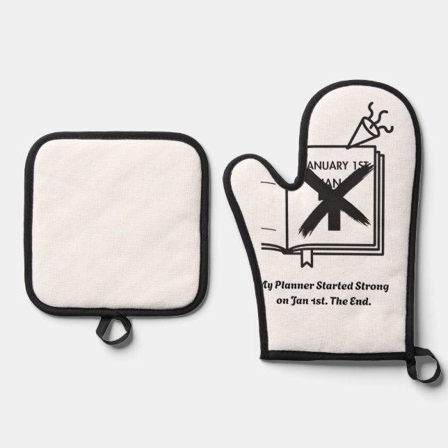 Jan 1st Oven Mitt| Sarcastic New Year's Resolution Oven Mitt & Pot Holder Set (Front)
