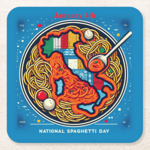 Jan 4th - National Spaghetti Day Square Paper Coaster