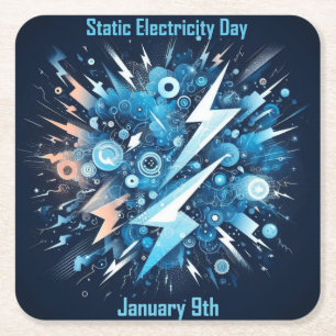 Jan 9th - Static Electricity Day Square Paper Coaster