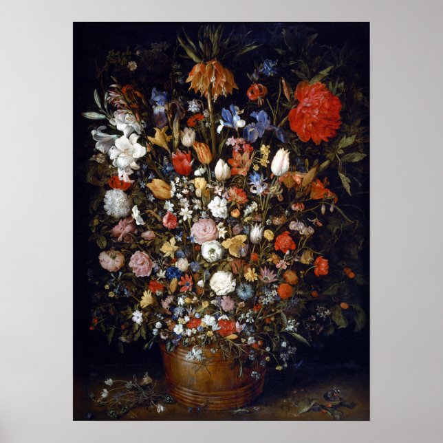Jan Brueghel the Elder Flowers in a Wooden Vessel Poster (Front)
