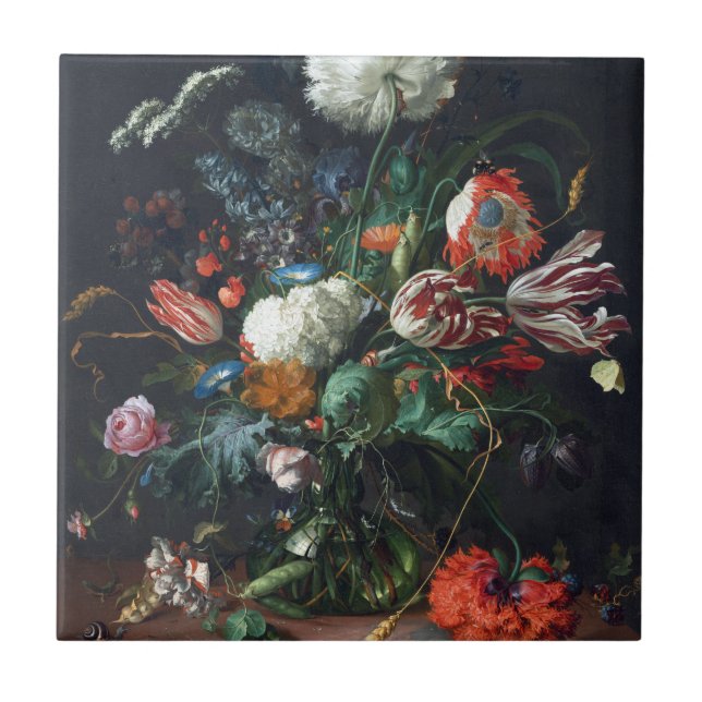 Jan Davidsz de Heem Vase of Flowers Tile (Front)