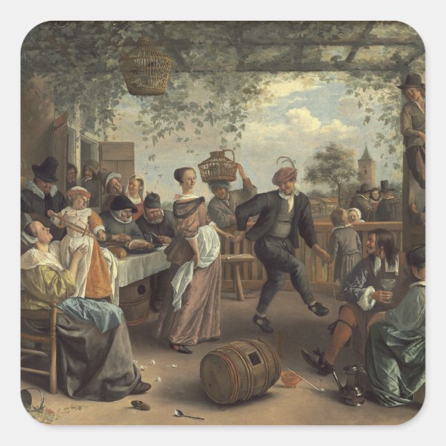 jan steen the dancing couple square sticker (Front)