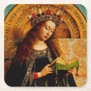Jan van Eyck - Virgin Mary Fine Art Collection Square Paper Coaster